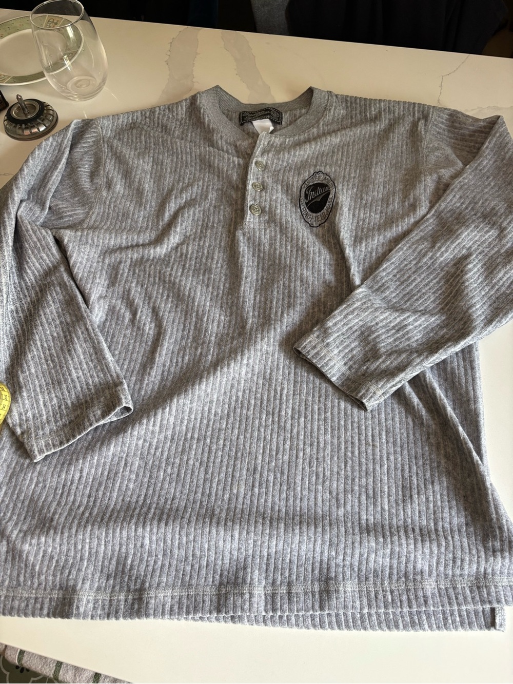 Vintage Indian Motorcycle long-sleeve ribbed Henley shirt in gray
